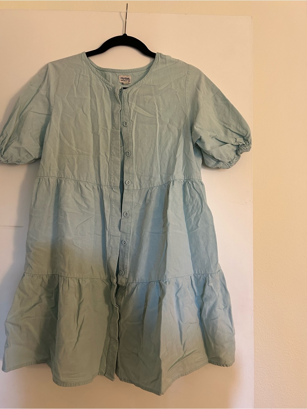 Rhythm Mint Green Button-Front Tiered Dress
